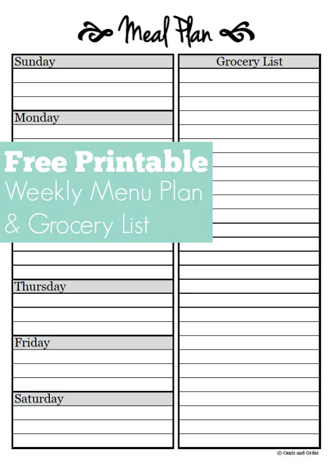 meal planner printable grocery list prep