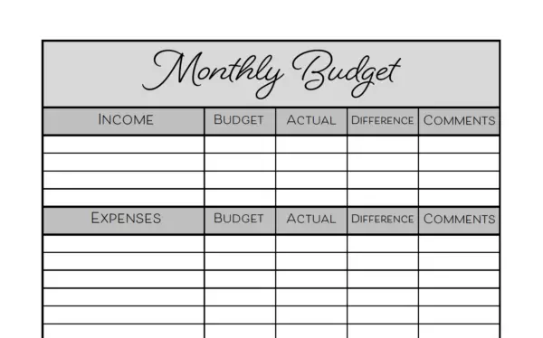 Free Monthly Budget Printable