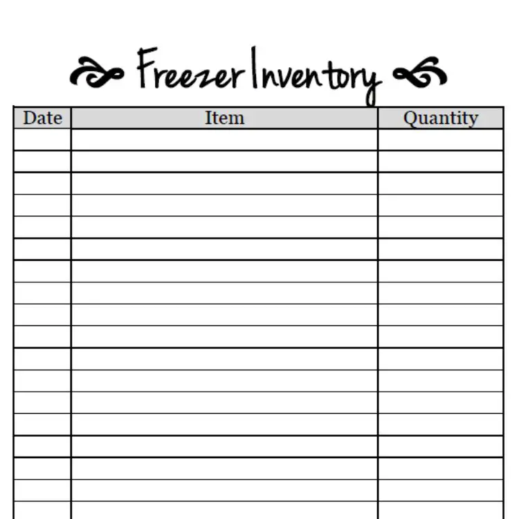 Free Printable Freezer Inventory Sheet