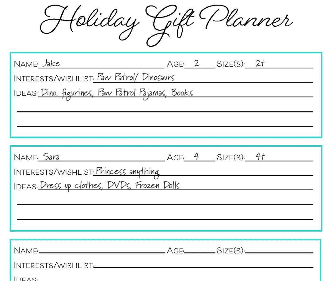 Free Christmas Gift Planner Printable