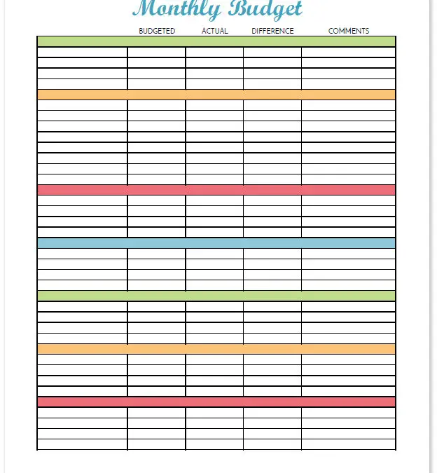 Blank Budget Worksheet