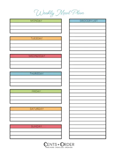 Free Weekly Meal Planning Printable With Grocery List