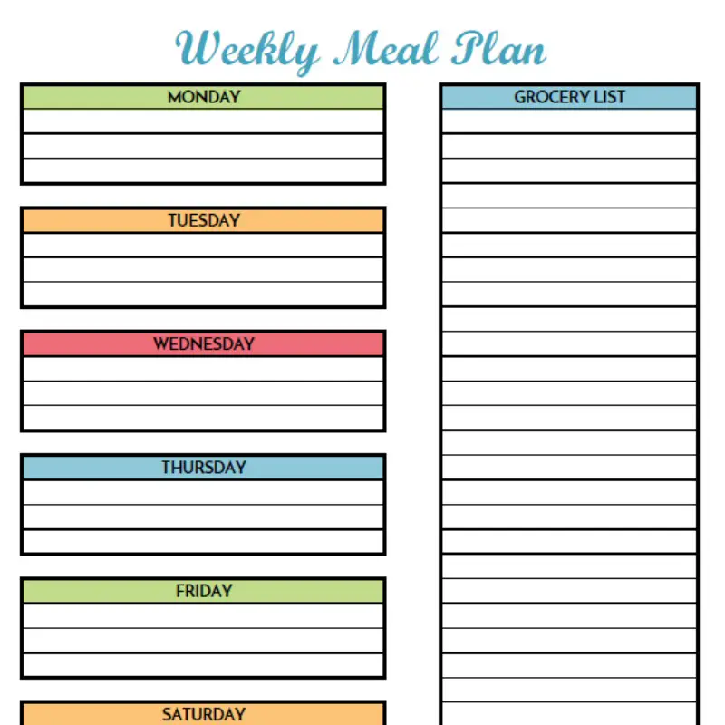 Free Weekly Meal Planning Printable With Grocery List